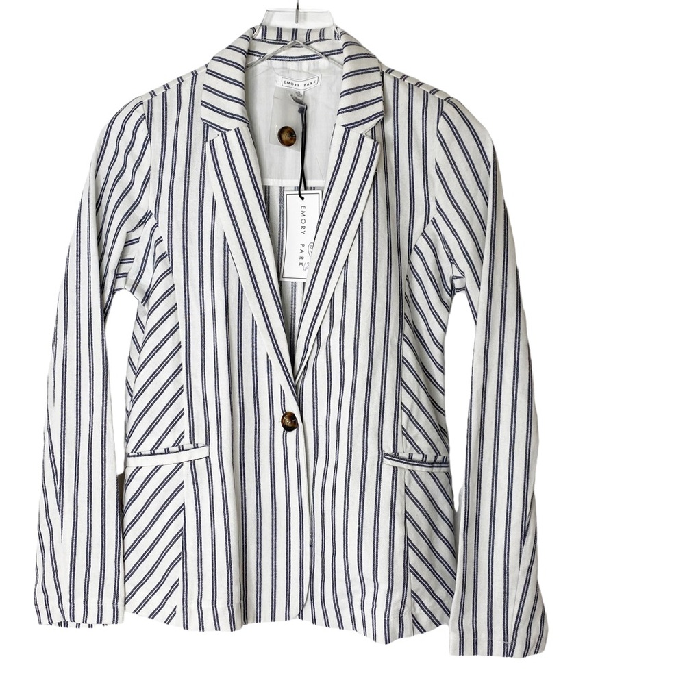 NWT Emory Park Hemp Striped Black White Striped Blazer Jacket Resort Coastal S